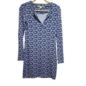 Diane Von Furstenburg Size 0 Reina L/S Long Sleeve Jersey Mini Dress Blue Floral